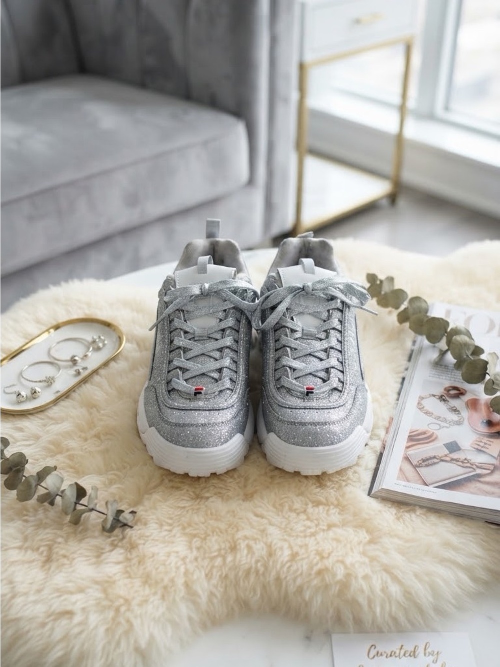Fila Silver Glitter Platform Sneakers for Women
